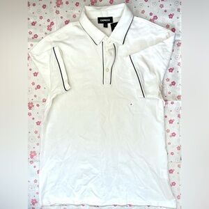 Express Mens Piped Luxe Pique Polo Pure White Size M